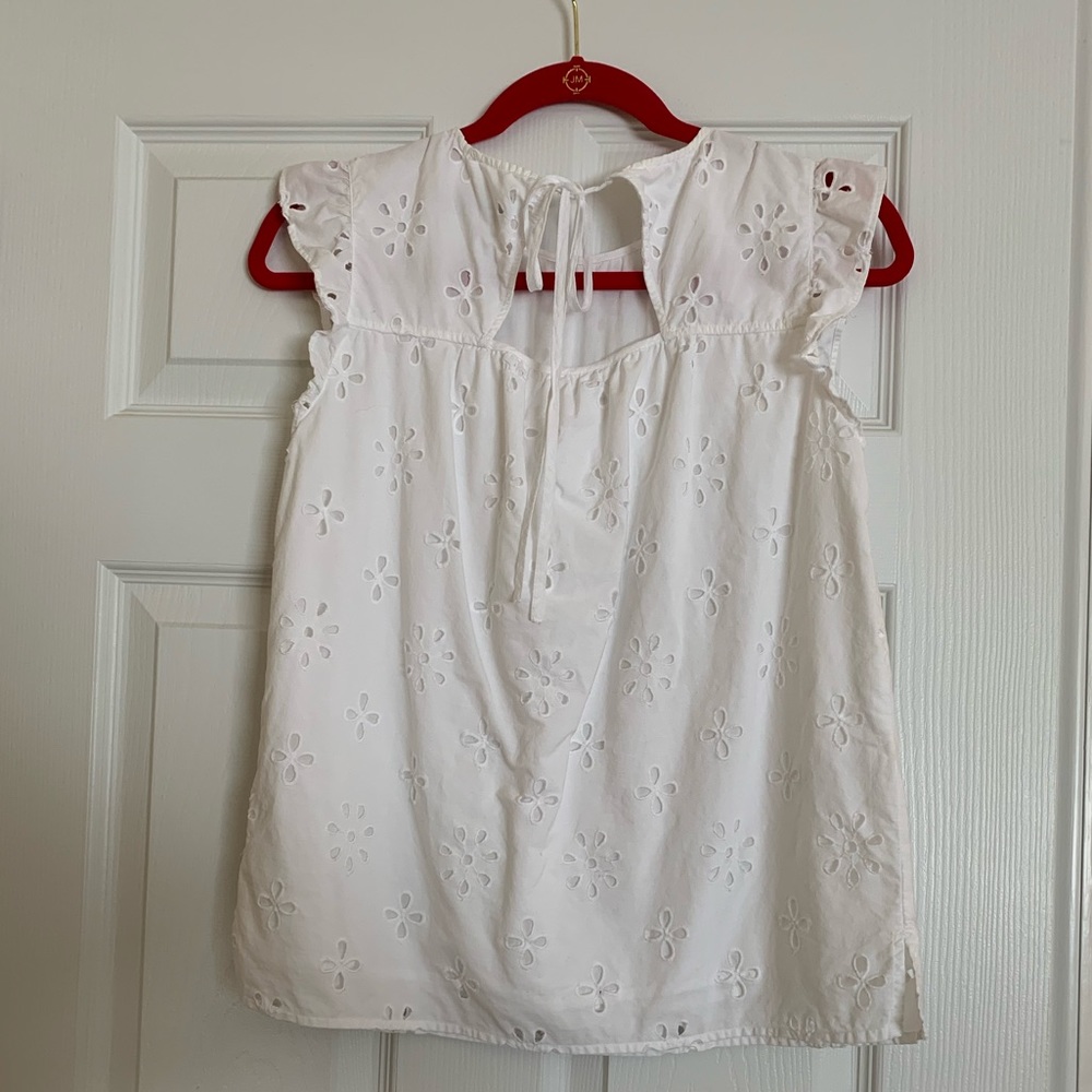 Loft White Eyelet Ruffle Shell Tank XS 0 2 - Picture 2 of 4